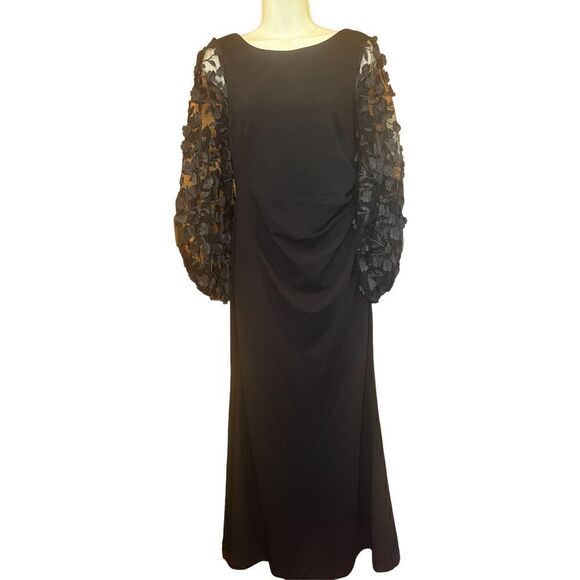 Eliza J Balloon 3/4 Floral Applique Sleeve Sheath Round Neck Gown NWT Size 10 Pe - Picture 2 of 5